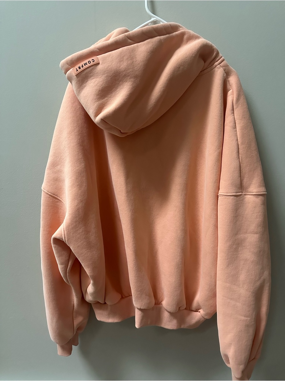 Pastel Peach Full-Zip Hoodie with Subtle Chest Embroidery - Picture 2 of 2